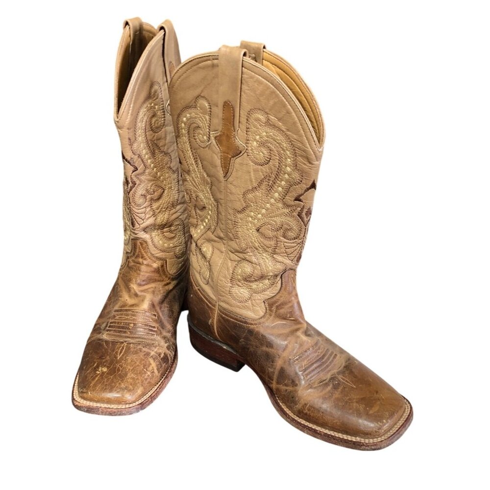 Ferrini Cowboy Boots Womens 8.5B Tan Leather Western Embroider Square Toe Kangar